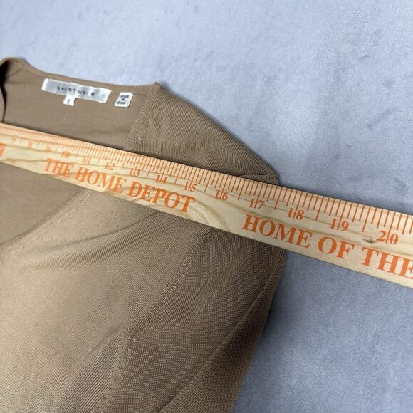 Max Studio Top Womens M Ruche Sleeve Knit Wheat Bell Sleeve Boho Flare Nylon - Picture 2 of 9